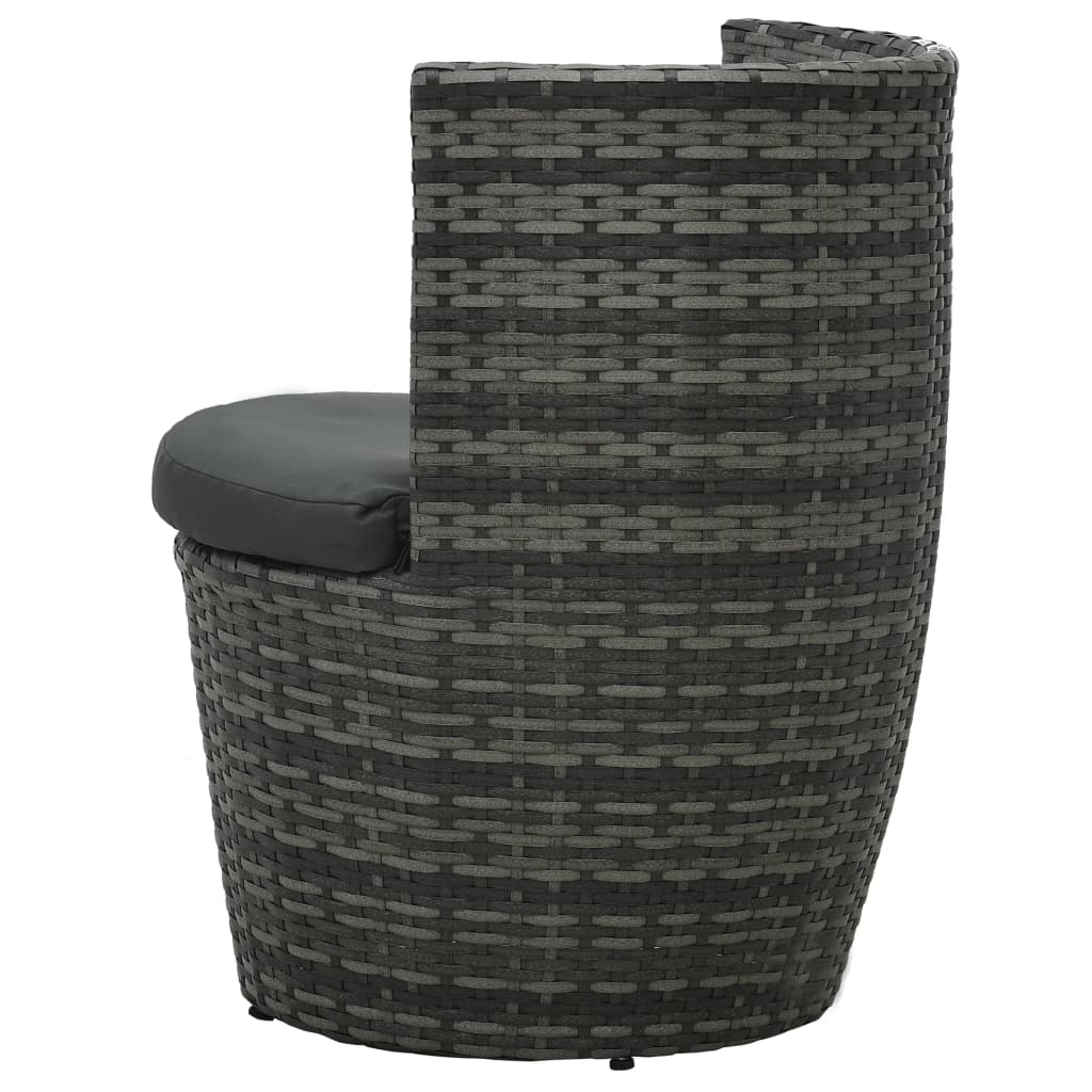 3-dijelni bistro set od poliratana s jastucima sivi