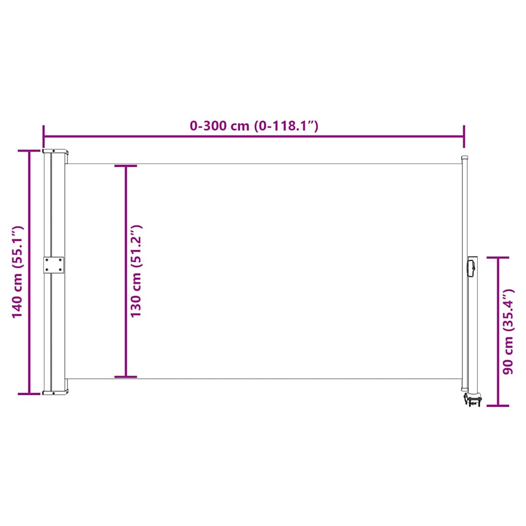 Uvlačiva bočna tenda za terasu 140 x 300 cm smeđa