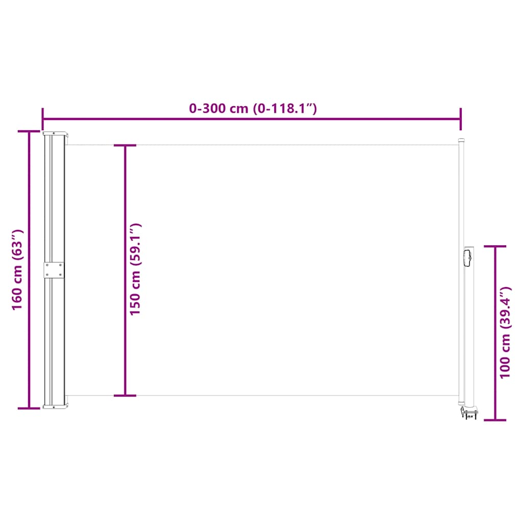 Uvlačiva bočna tenda za terasu 160 x 300 cm crvena