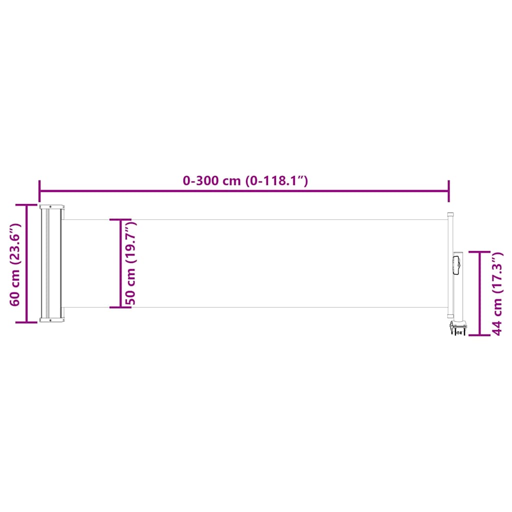 Uvlačiva bočna tenda za terasu 60 x 300 cm krem