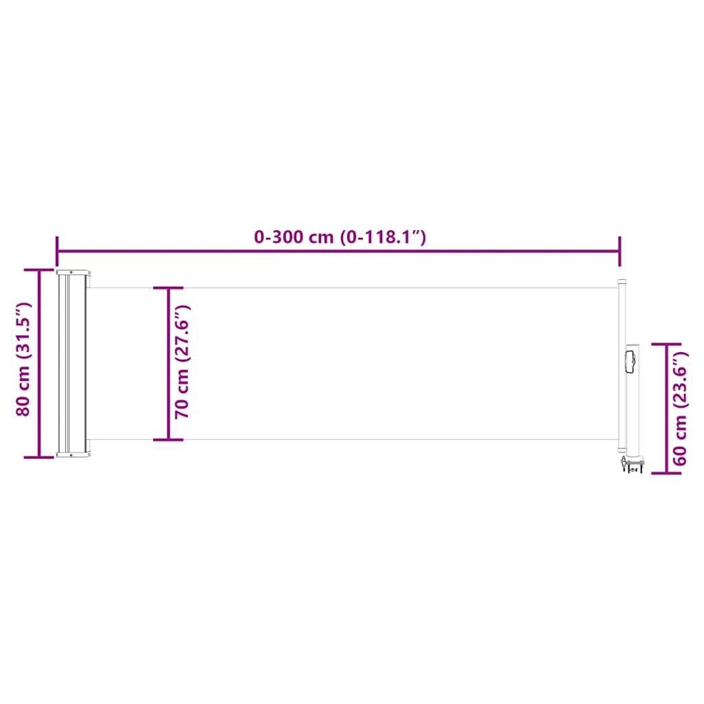 Uvlačiva bočna tenda za terasu 80 x 300 cm siva