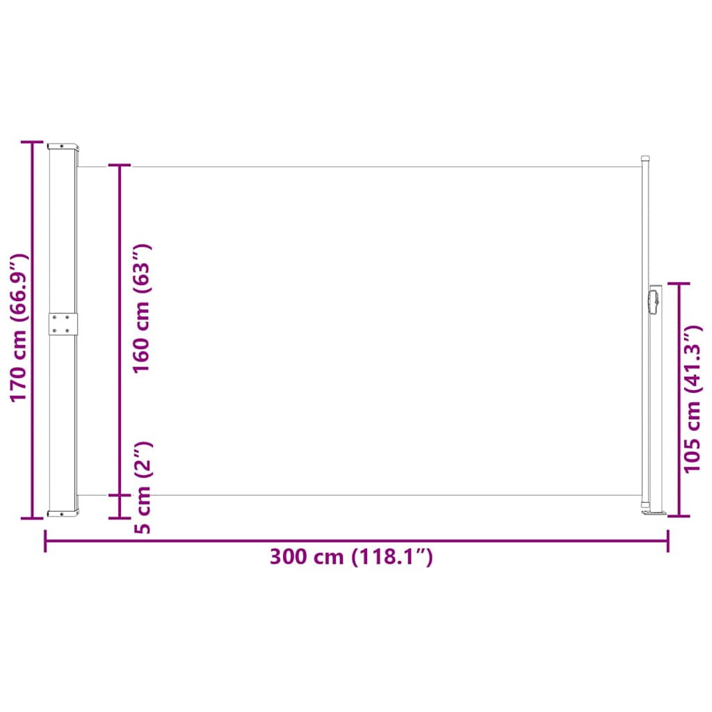 Uvlačiva bočna tenda za terasu 170 x 300 cm crna