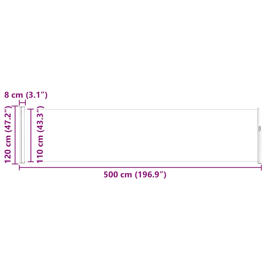 Uvlačiva bočna tenda za terasu 120 x 500 cm crvena