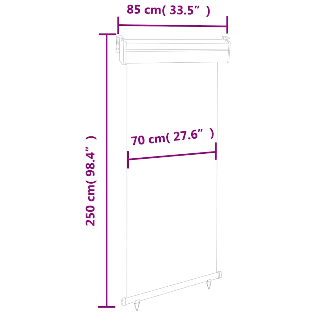 Balkonska bočna tenda 85 x 250 cm siva
