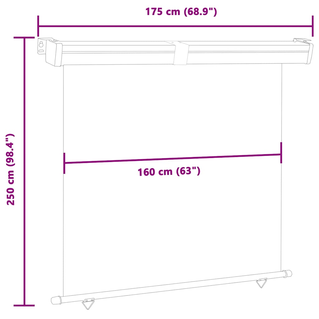 Balkonska bočna tenda 175 x 250 cm siva