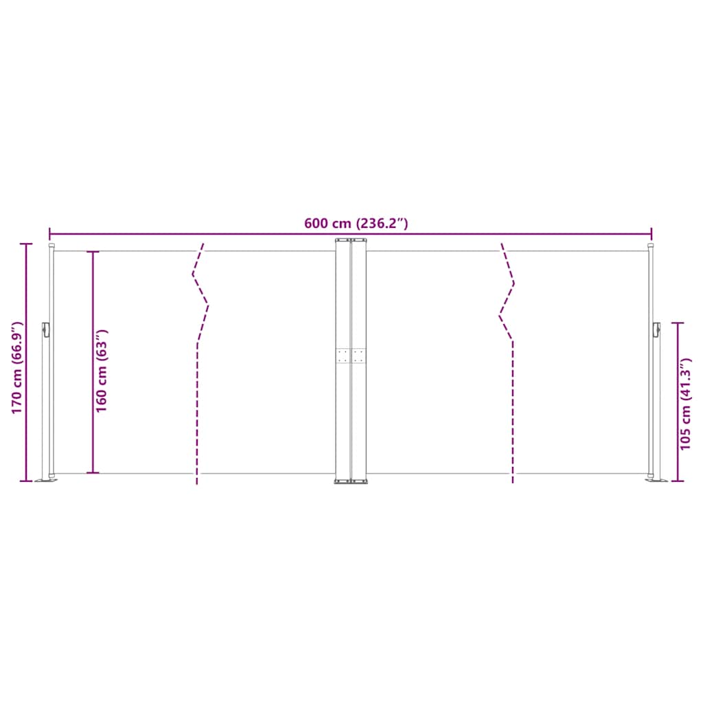 Uvlačiva dvostruka bočna tenda za terasu 170 x 600 cm krem
