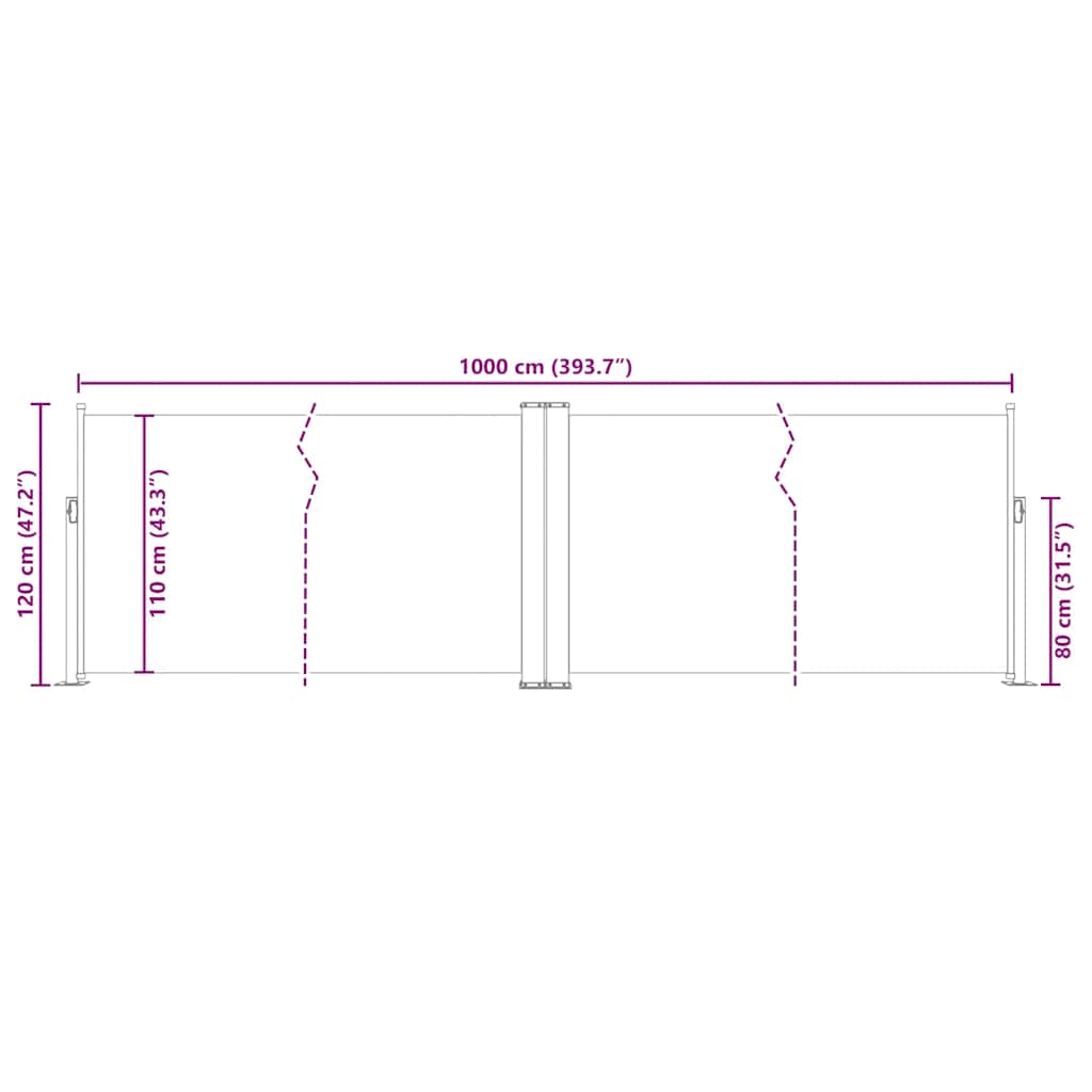 Uvlačiva bočna tenda 120 x 1000 cm crna