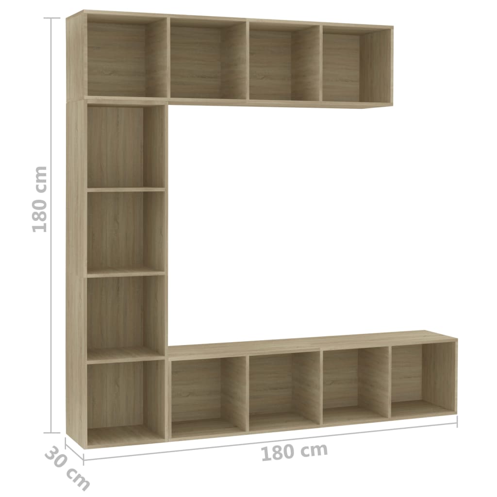 3-dijelni set ormarića za knjige/TV boja hrasta 180x30x180 cm