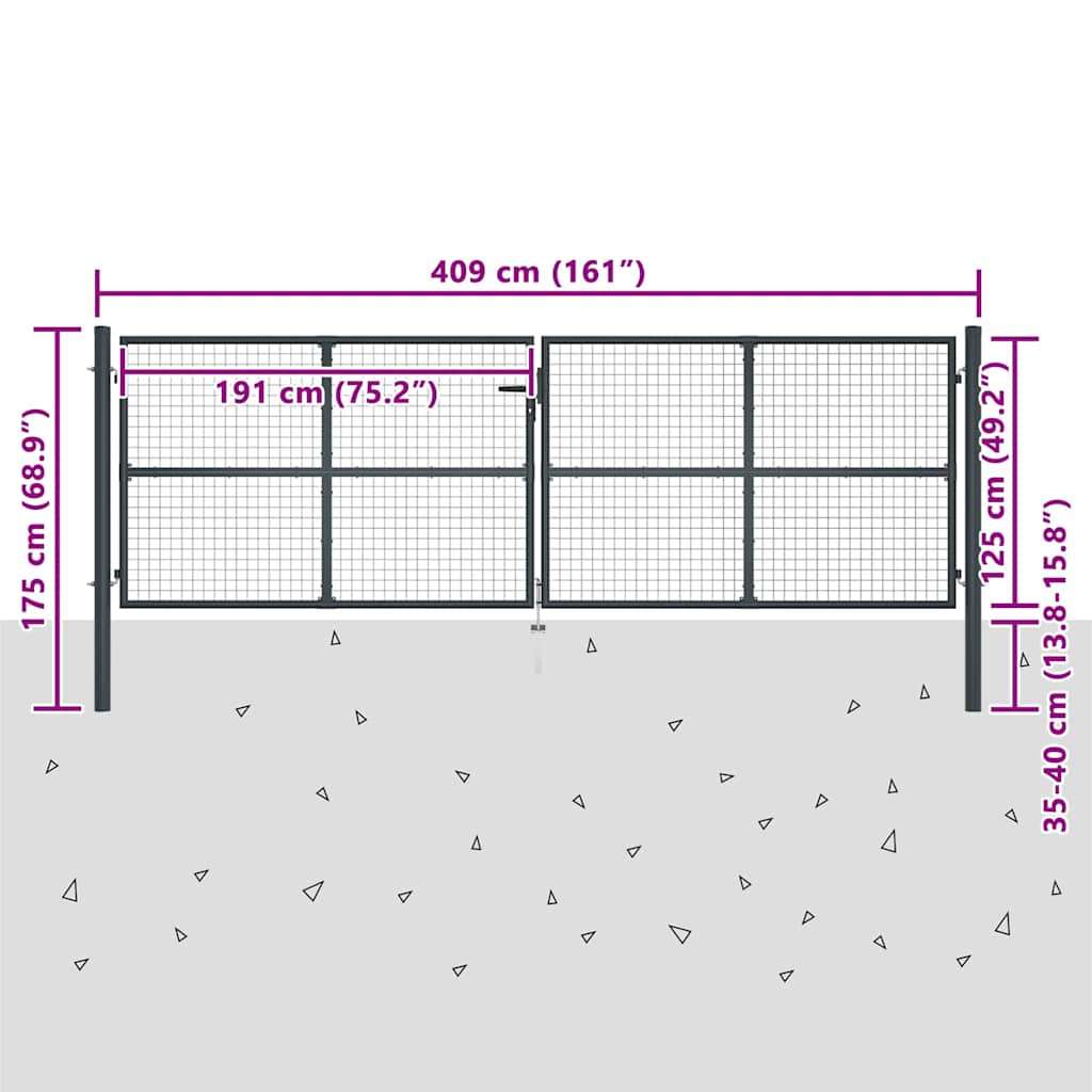 Vrtna vrata od mrežastog čelika 400x125 cm siva