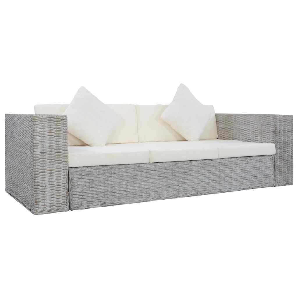 2-dijelni set sofa od prirodnog ratana s jastucima sivi
