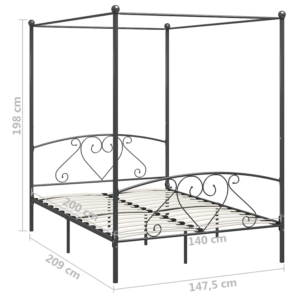 Okvir za krevet s nadstrešnicom sivi metalni 140 x 200 cm
