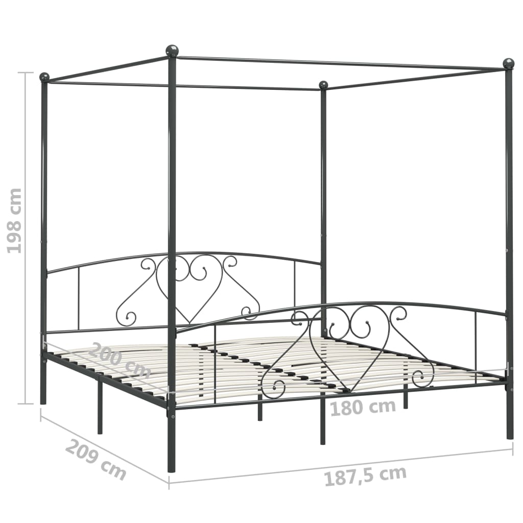 Okvir za krevet s nadstrešnicom sivi metalni 180 x 200 cm