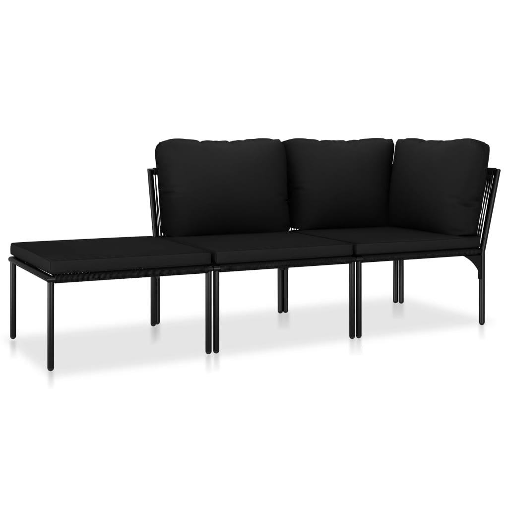 3-dijelna vrtna garnitura s jastucima crna PVC