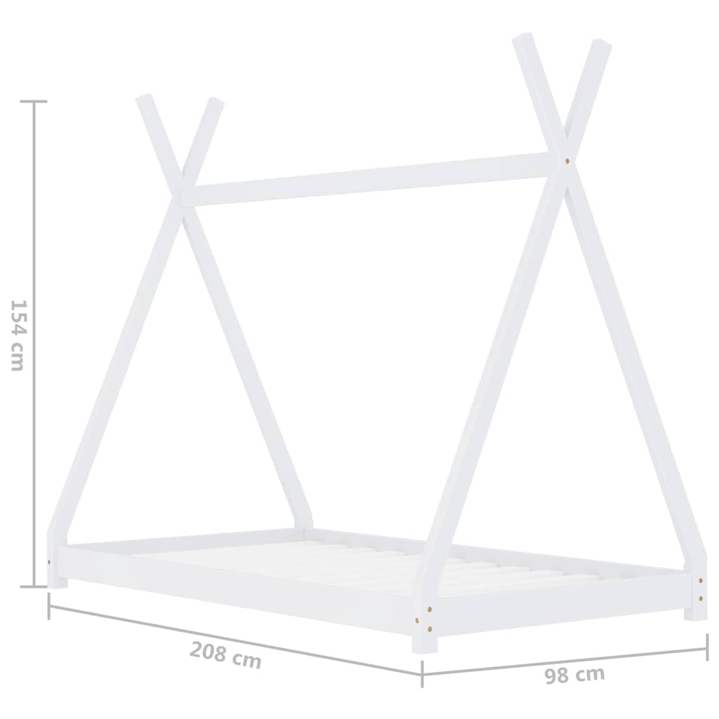 Okvir za dječji krevet od masivne borovine bijeli 90 x 200 cm