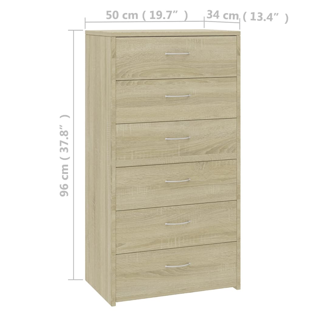 Komoda sa 6 ladica boja hrasta sonome 50 x 34 x 96 cm drvena