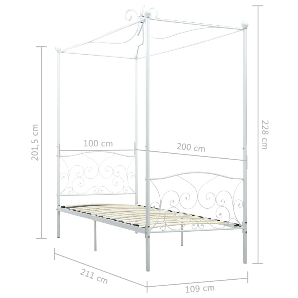 Okvir za krevet s nadstrešnicom bijeli metalni 100 x 200 cm