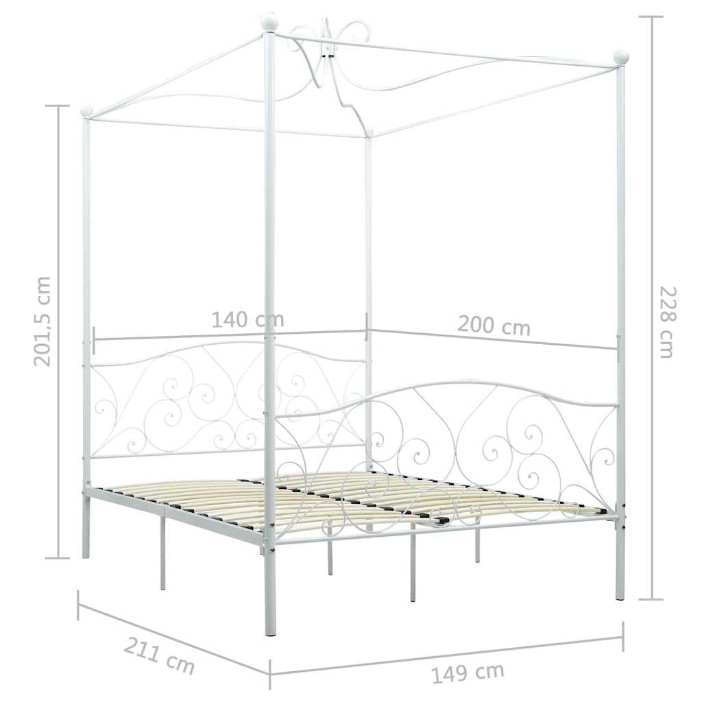 Okvir za krevet s nadstrešnicom bijeli metalni 140 x 200 cm