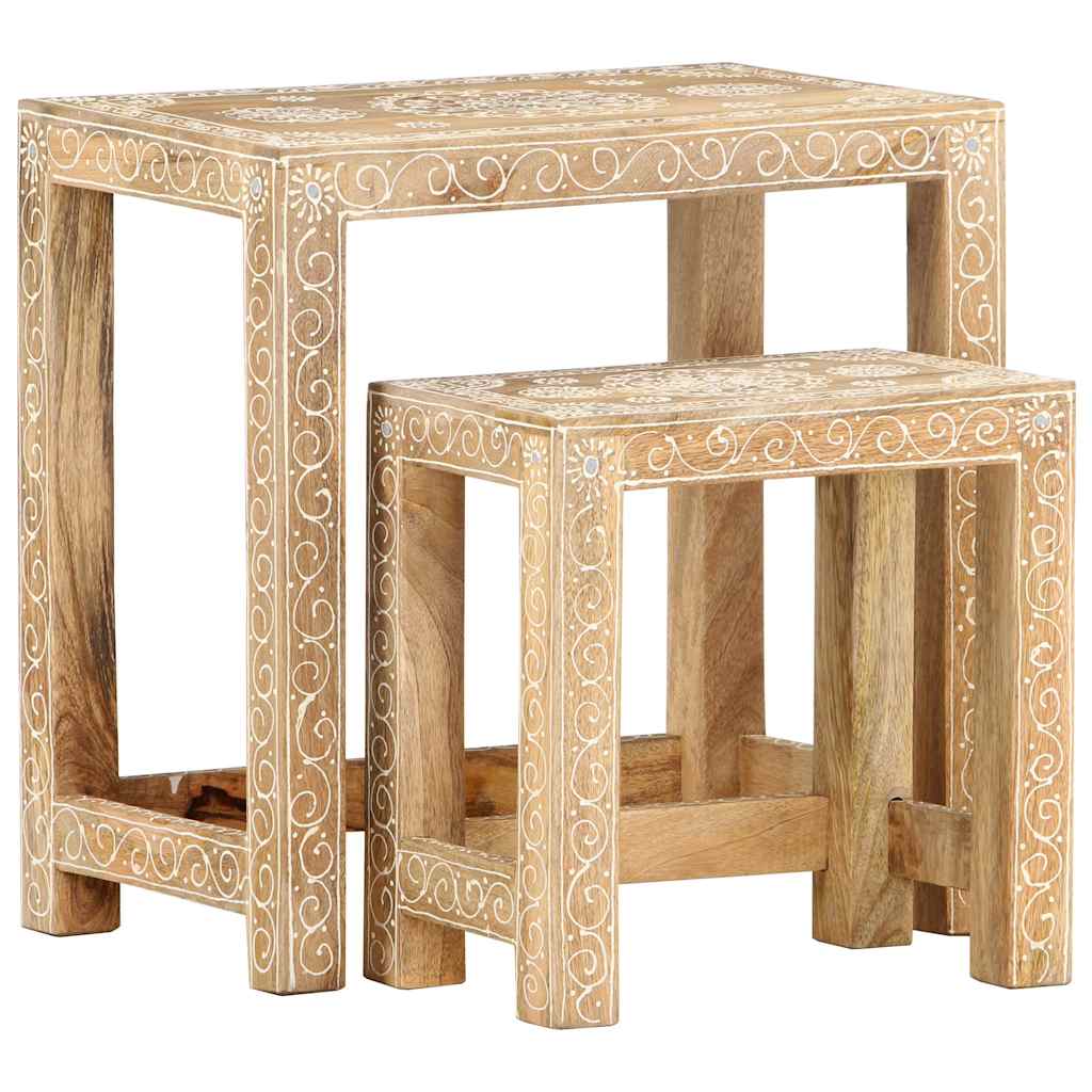 2-dijelni ručno oslikani set bočnih stolića masivno drvo manga