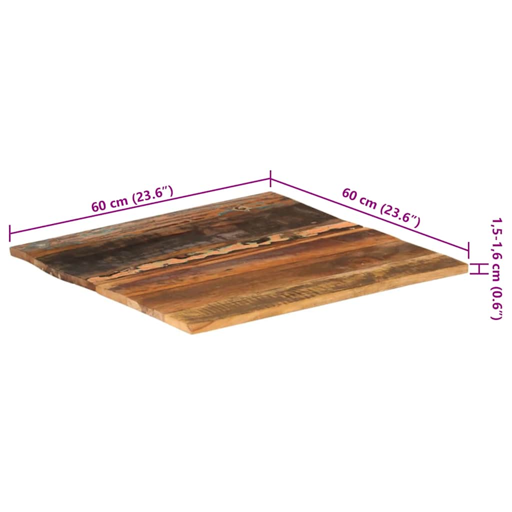 Četvrtasta stolna ploča 60x60 cm 15 - 16 mm od obnovljenog drva