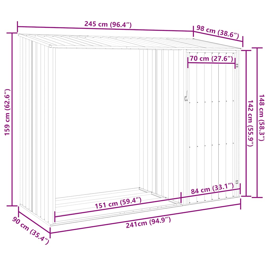Vrtno spremište za drva smeđe 245 x 98 x 159 cm pocinčani čelik