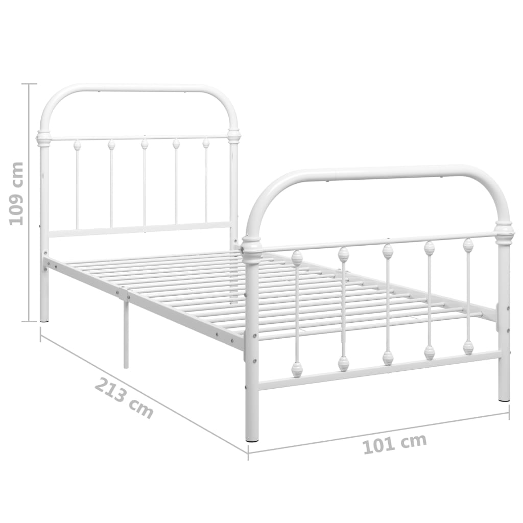 Okvir za krevet bijeli metalni 90 x 200 cm