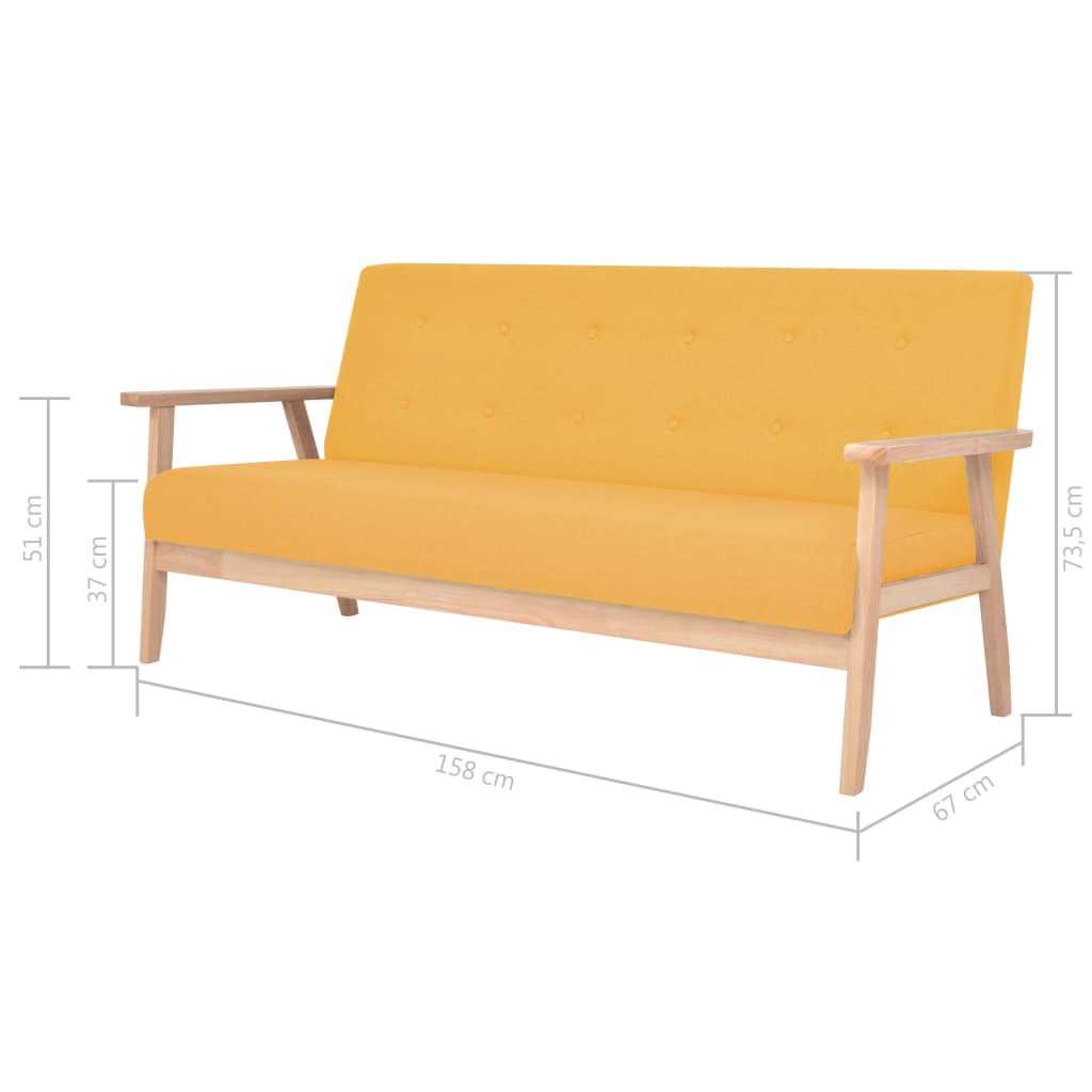 3-dijelni set sofa od tkanine žuti