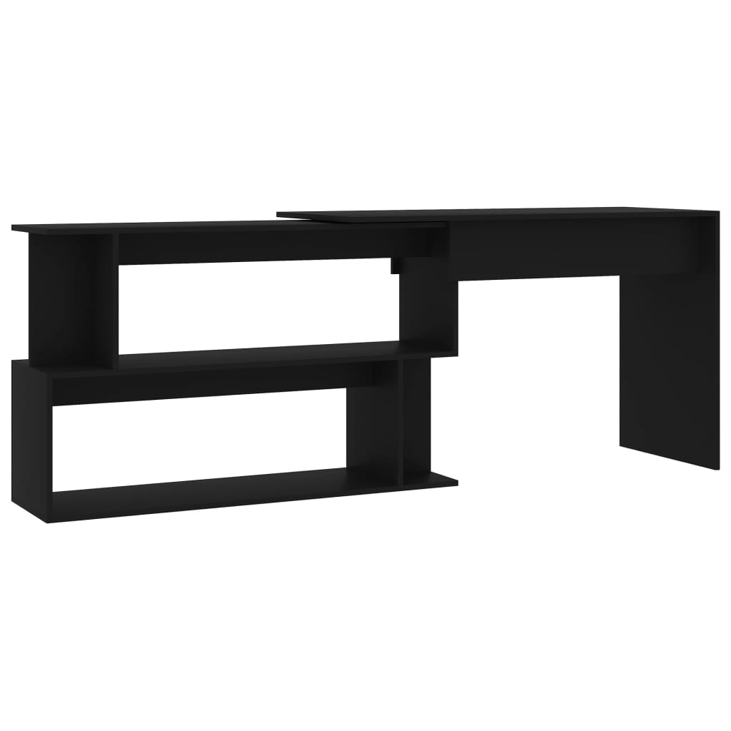 Kutni radni stol crni 200 x 50 x 76 cm od konstruiranog drva