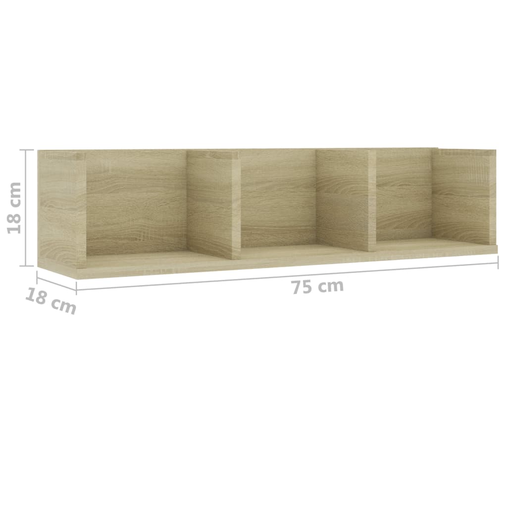 Zidna polica za CD-ove boja hrasta 75x18x18cm konstruirano drvo