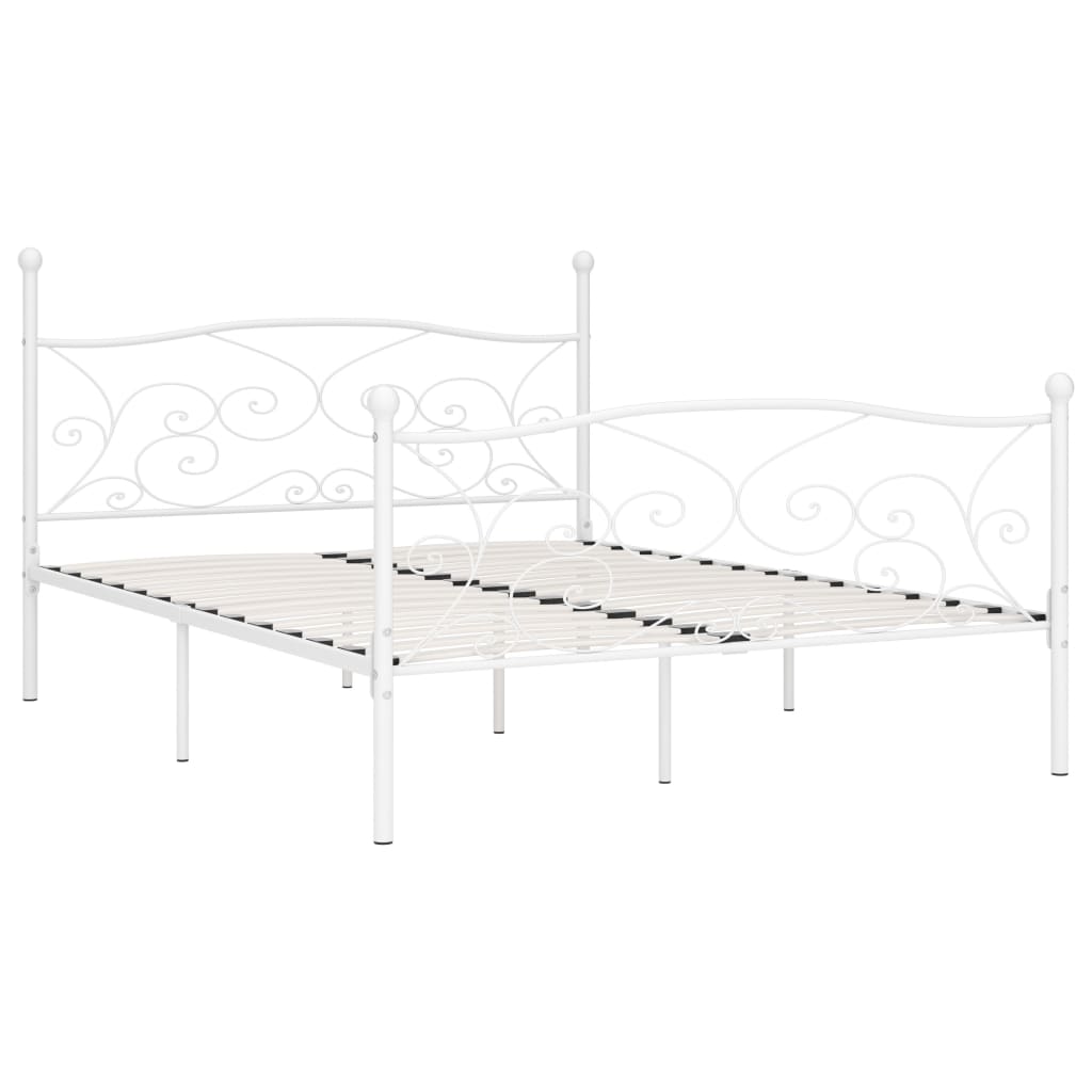 Okvir za krevet s podnicama bijeli metalni 200 x 200 cm