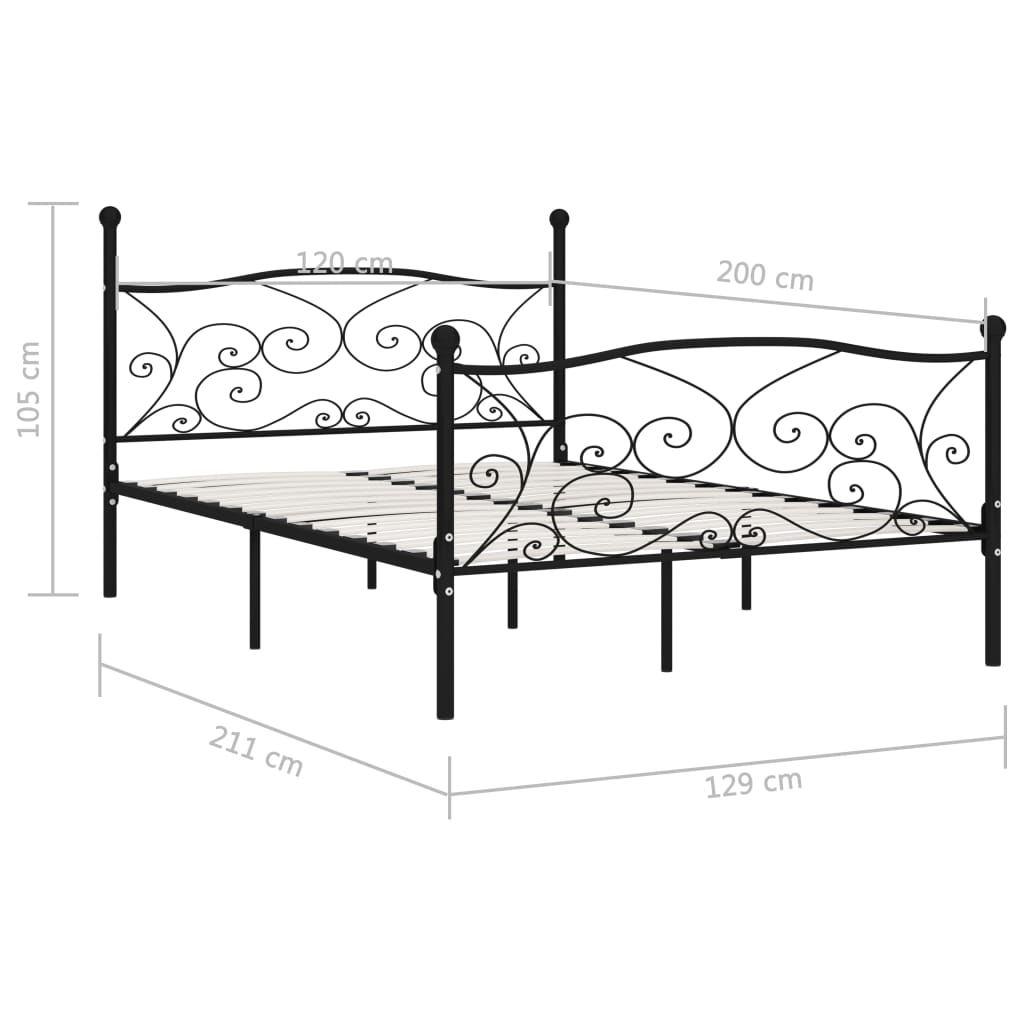 Okvir za krevet s podnicama crni metalni 120 x 200 cm