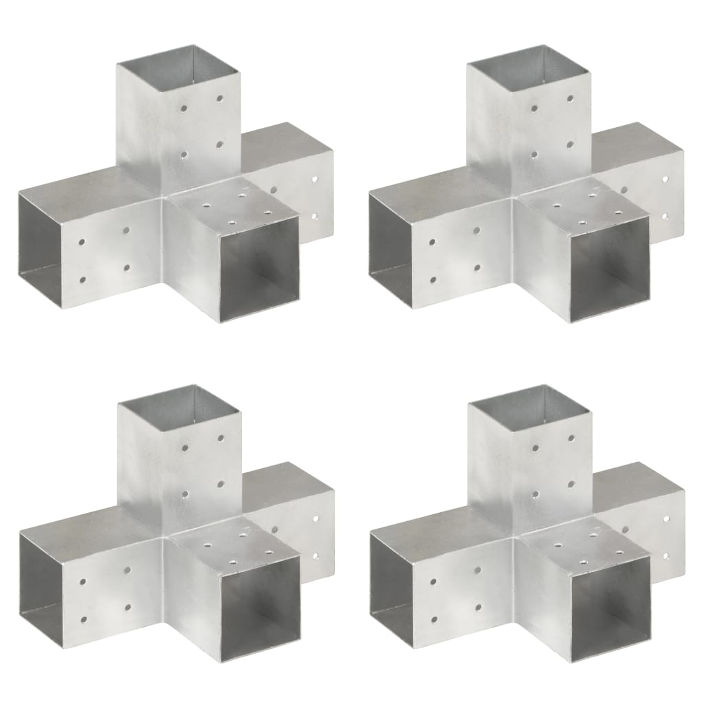 Spojnici za stupove u X-obliku 4 kom pocinčani metal 81 x 81 mm