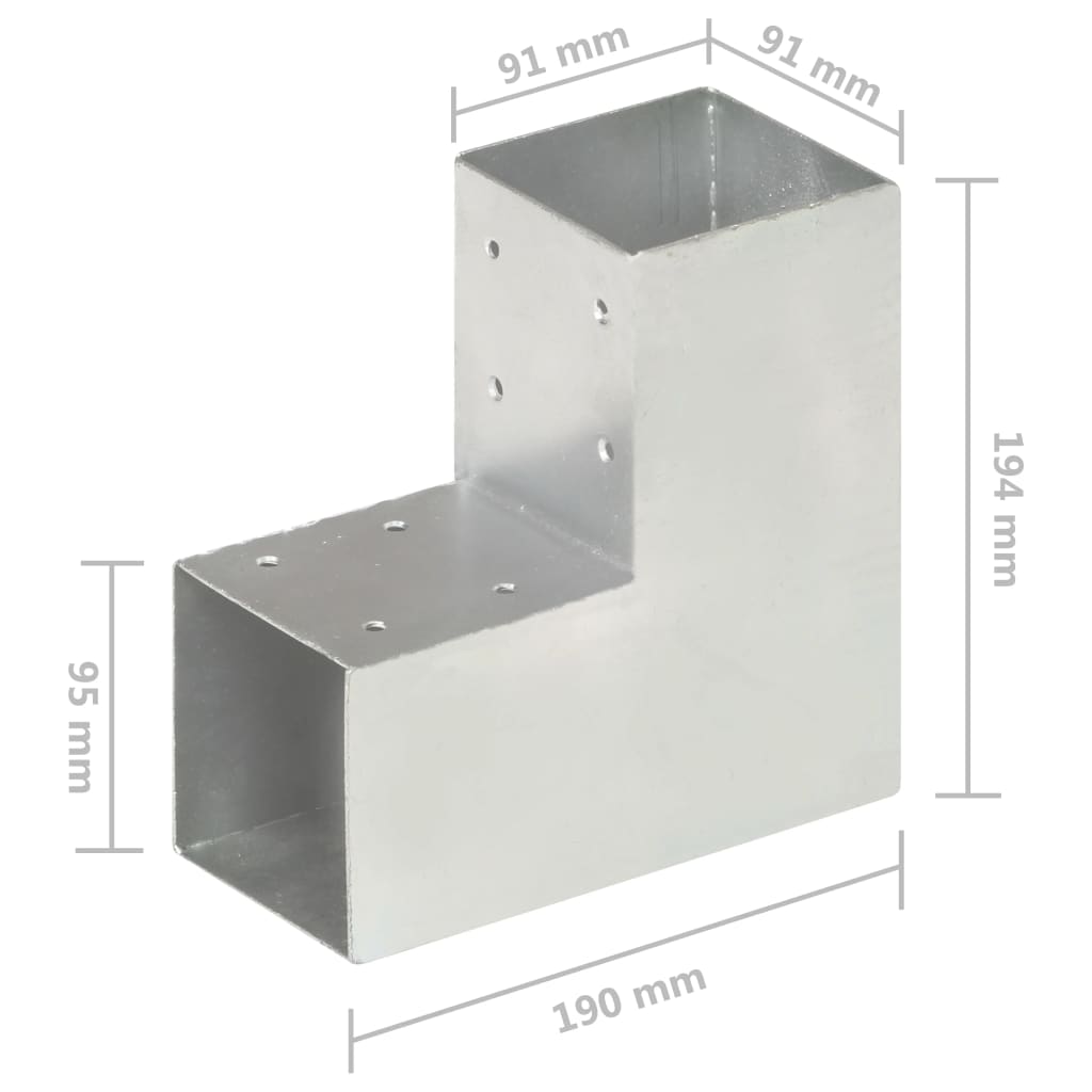 Spojnik za stupove u L-obliku od pocinčanog metala 91 x 91 mm