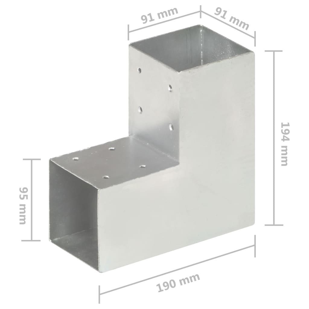Spojnici za stupove u L-obliku 4 kom pocinčani metal 91 x 91 mm