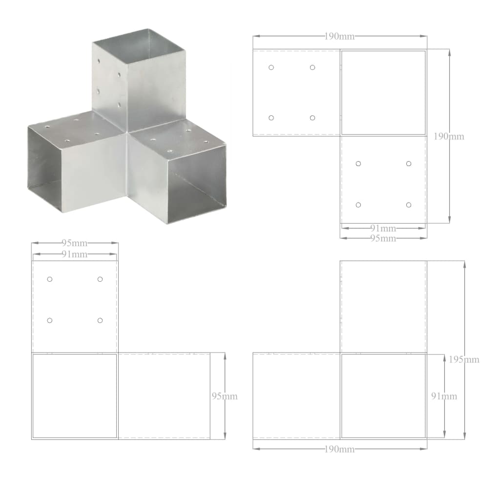 Spojnici za stupove u Y-obliku 4 kom pocinčani metal 91 x 91 mm