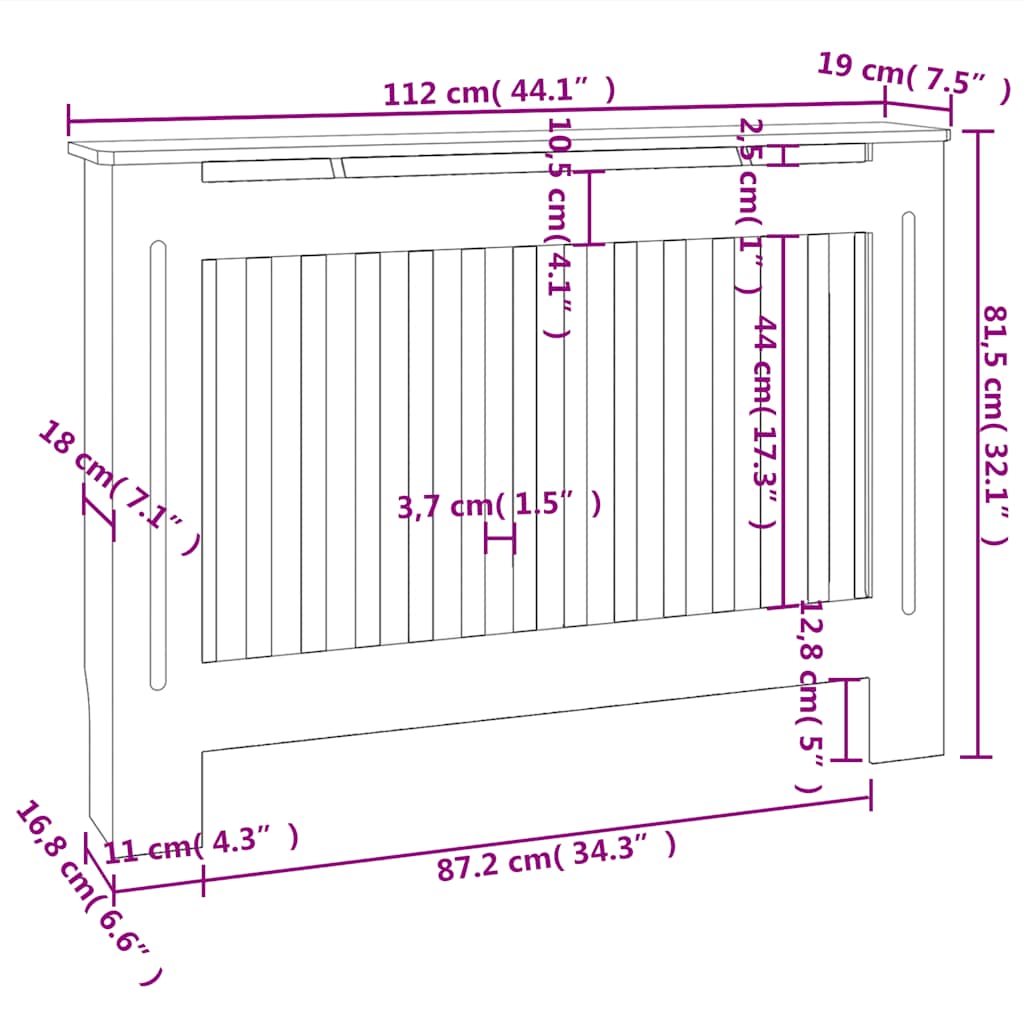 Pokrov za radijator crni 112 x 19 x 81,5 cm konstruirano drvo