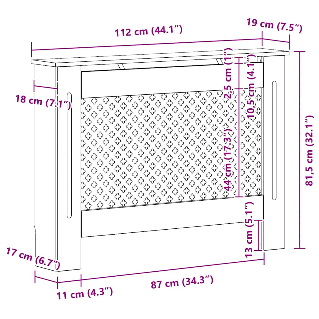 Pokrov za radijator antracit 112 x 19 x 81,5 cm MDF