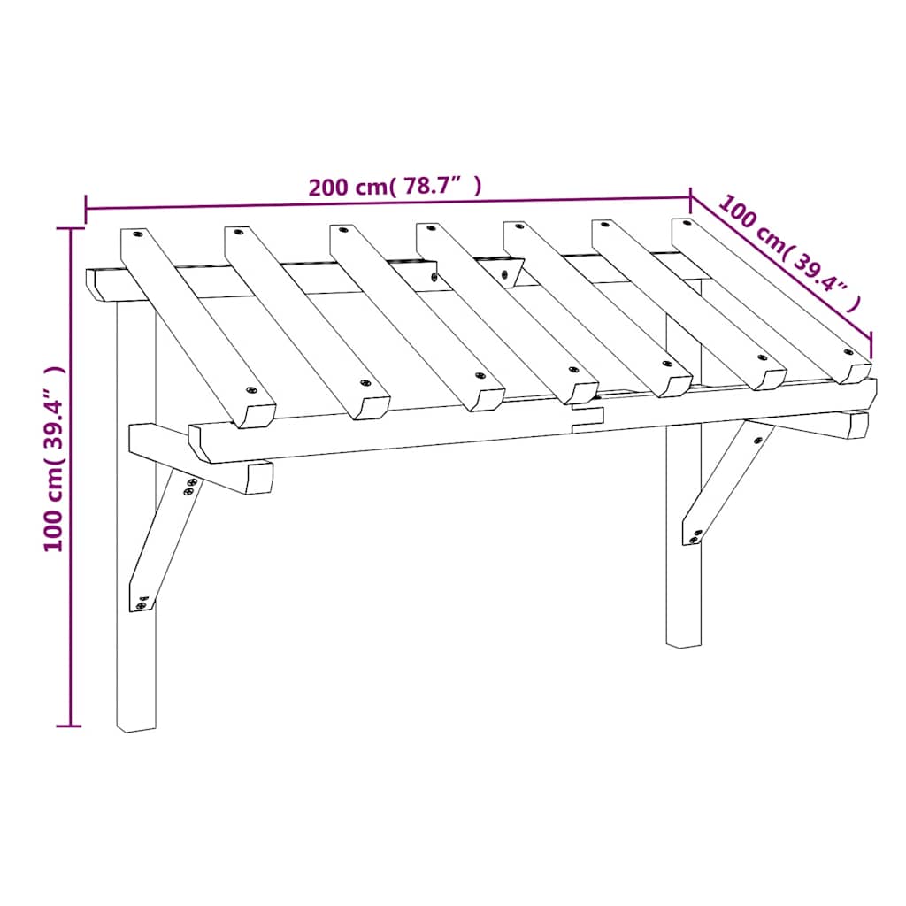Nadstrešnica za vrata 200 x 100 x 100 cm od masivne borovine