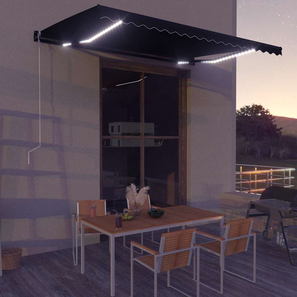 Tenda na ručno uvlačenje s LED svjetlima 450 x 300 cm antracit