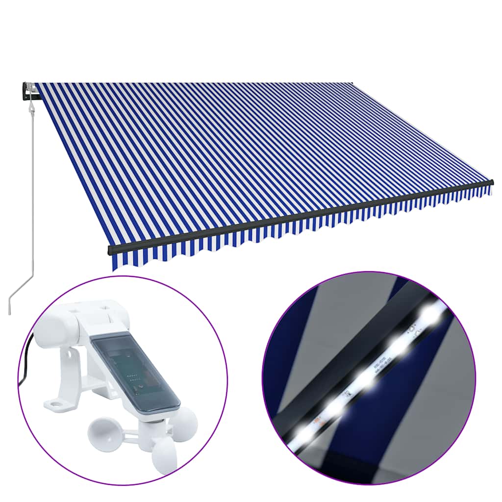 Tenda sa senzorom za vjetar LED 500 x 300 cm plavo-bijela