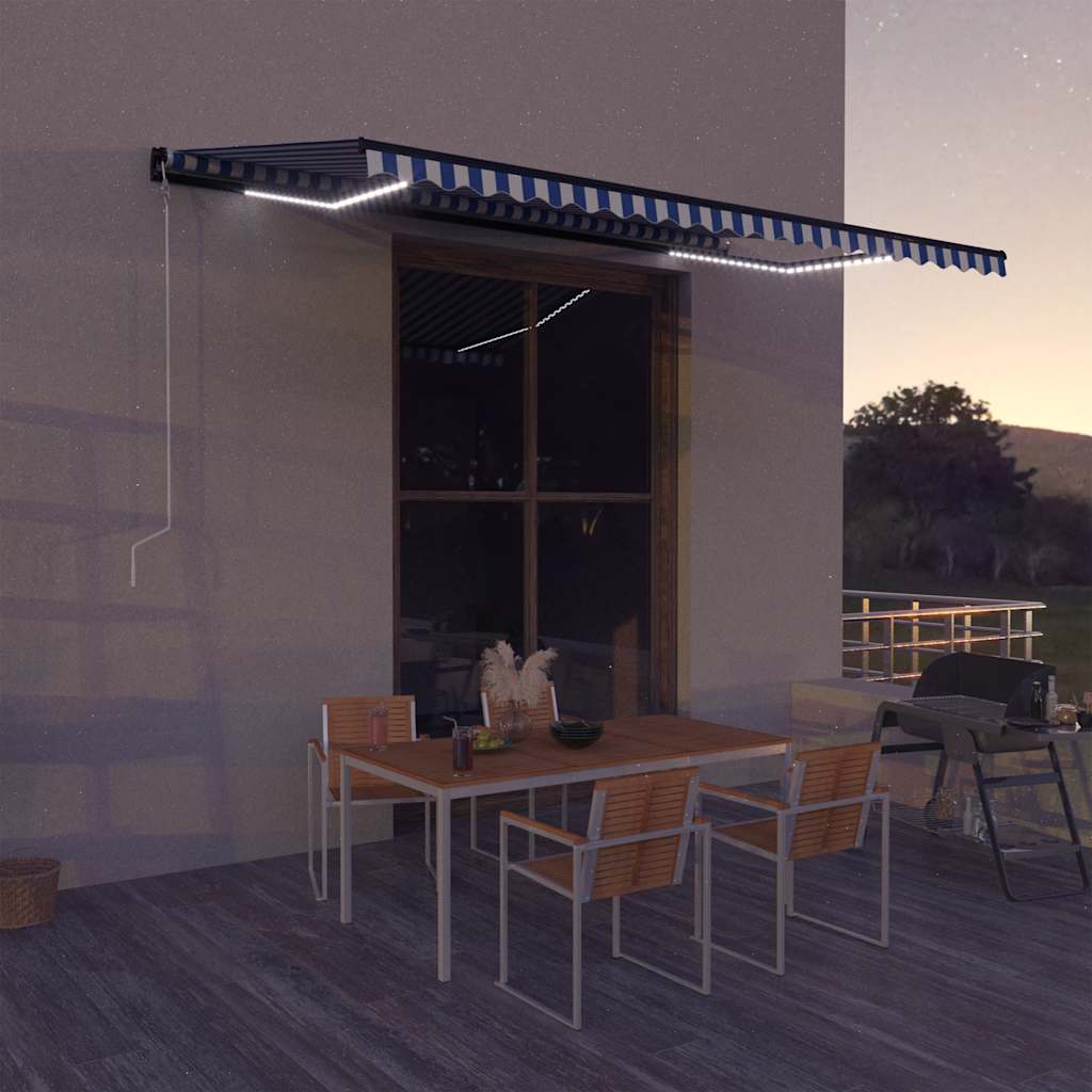 Tenda sa senzorom za vjetar LED 500 x 300 cm plavo-bijela