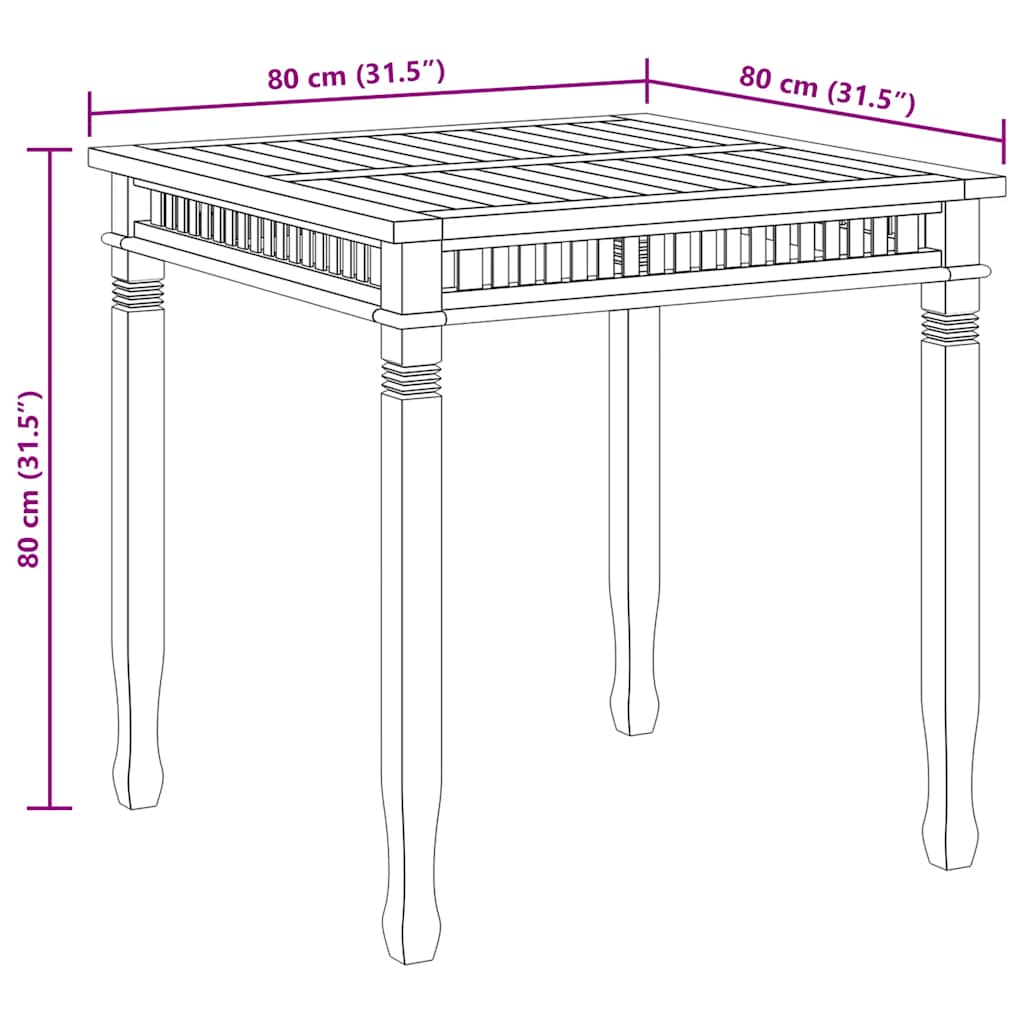 Vrtni blagovaonski stol 80 x 80 x 80 cm od masivne tikovine