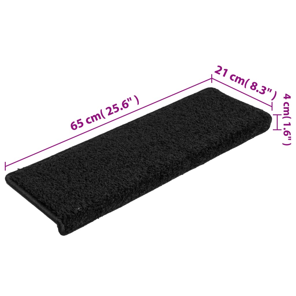 Prostirke za stepenice 15 kom 65x21x4 cm Crne s pravokutnim rubom