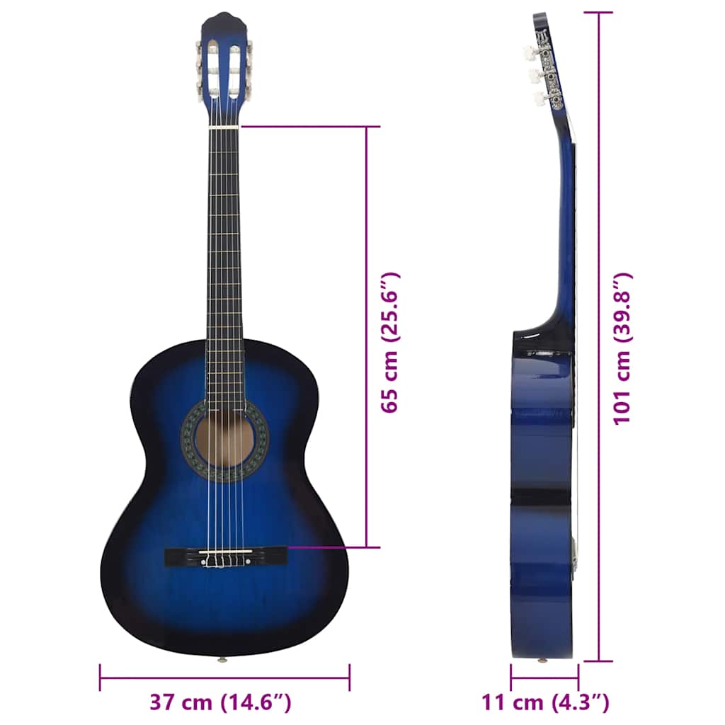 12-dijelni set klasične gitare za početnike plavi 4/4 39"