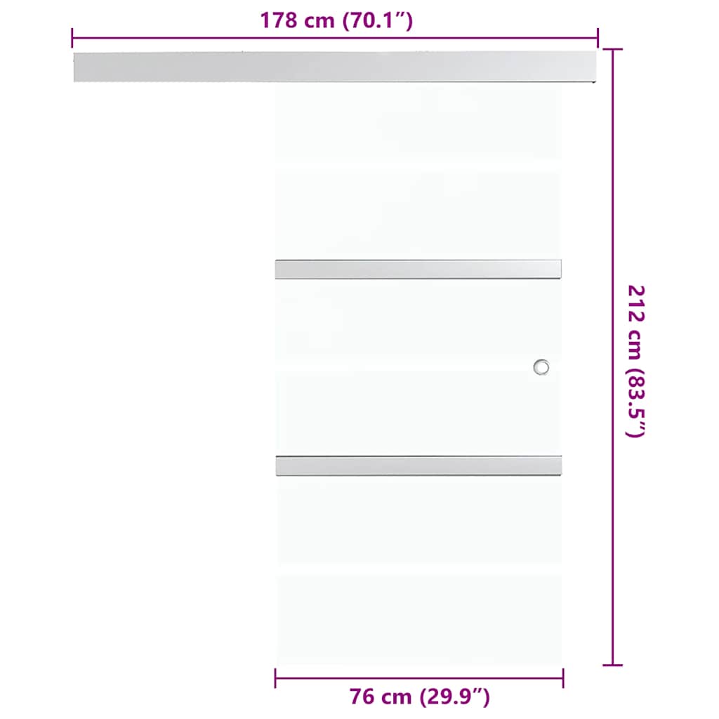 Klizna vrata od stakla ESG i aluminija 76 x 212 cm srebrna