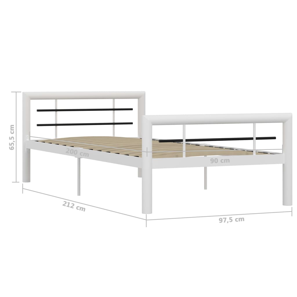Okvir za krevet bijelo-crni metalni 100 x 200 cm