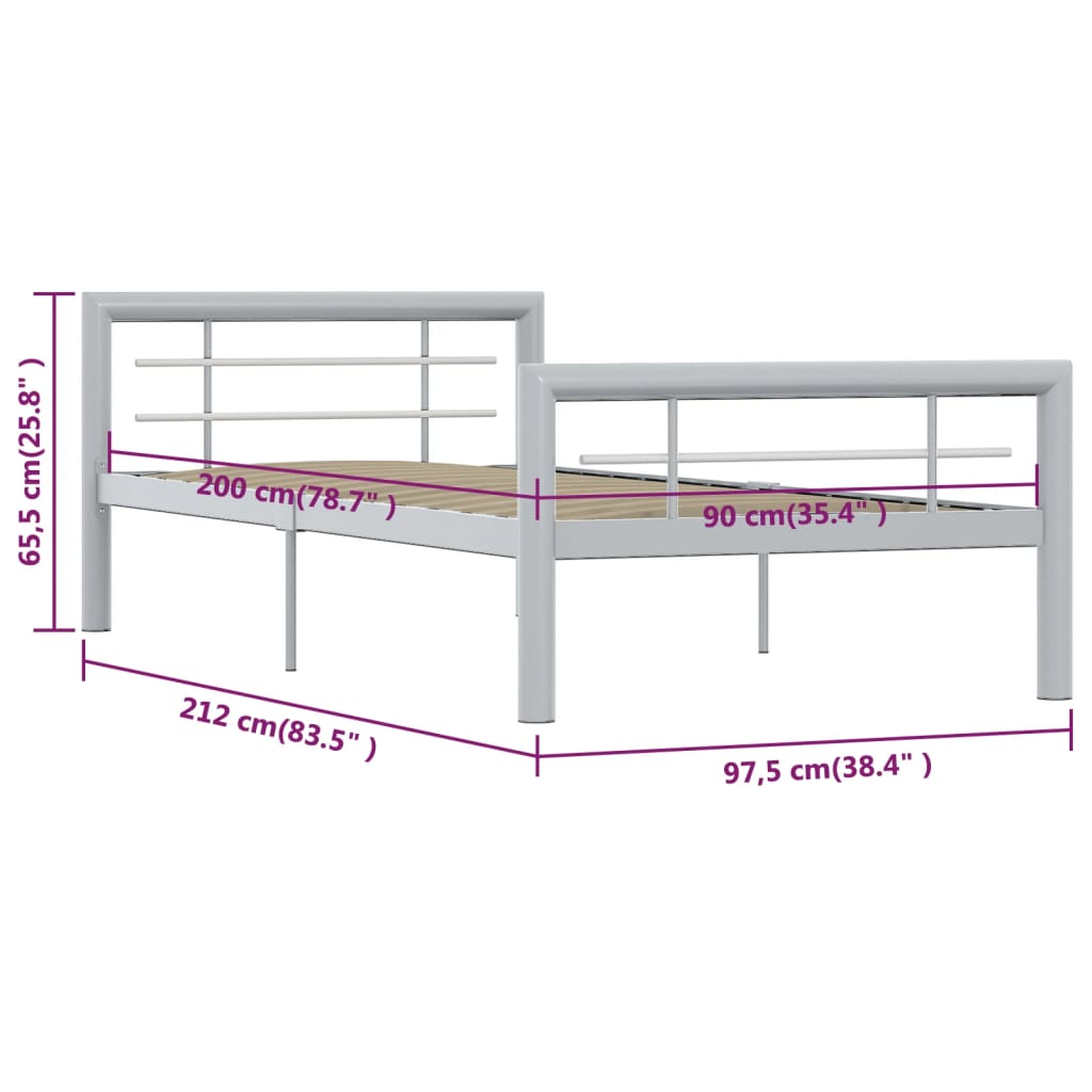 Okvir za krevet sivo-bijeli metalni 90 x 200 cm