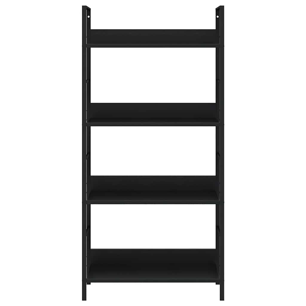 Police za knjige s 4 razine crne 60 x 27,6 x 124,5 cm drvene