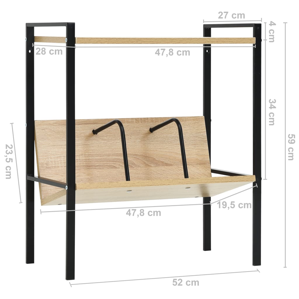 Police za knjige s 2razine crni i boja hrasta 52x28x59cm drvene