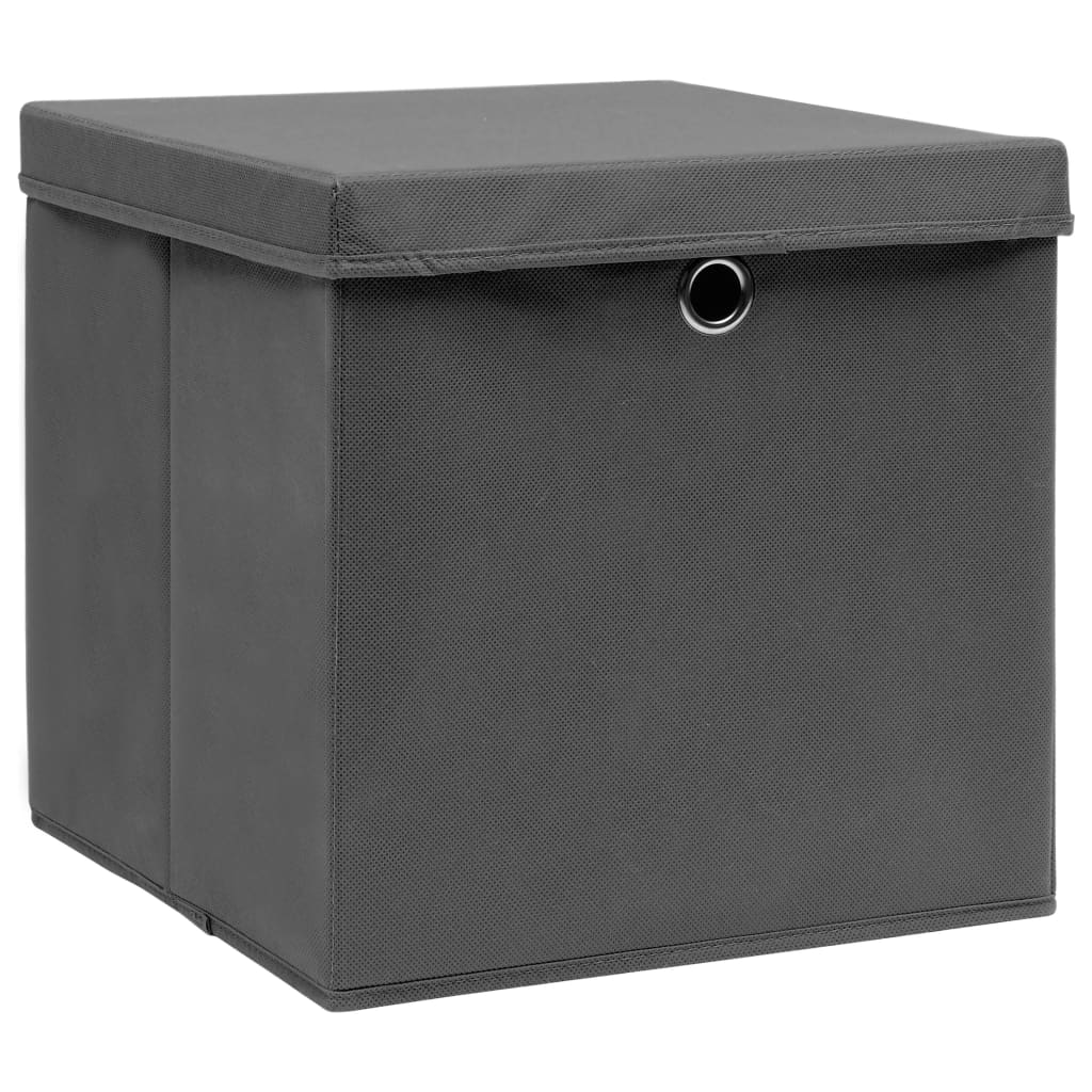 Kutije za pohranu s poklopcima 10 kom sive 32x32x32 cm tkanina