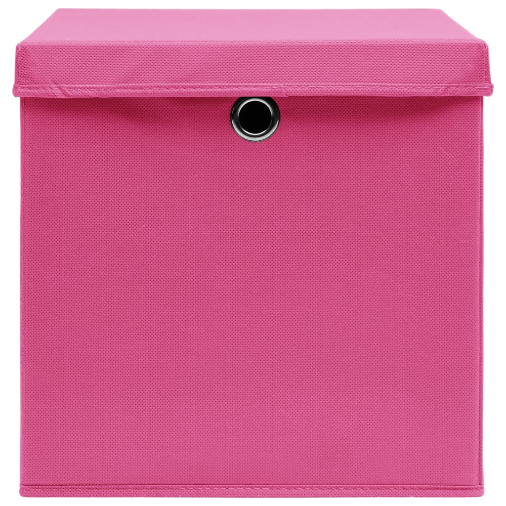 Kutije za pohranu s poklopcima 10 kom roze 32x32x32 cm tkanina